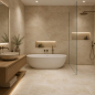 Preview: Travertin Classic Light gespachtelt und geschliffen im Badezimmer" title="Travertin Classic Light im Badezimmer