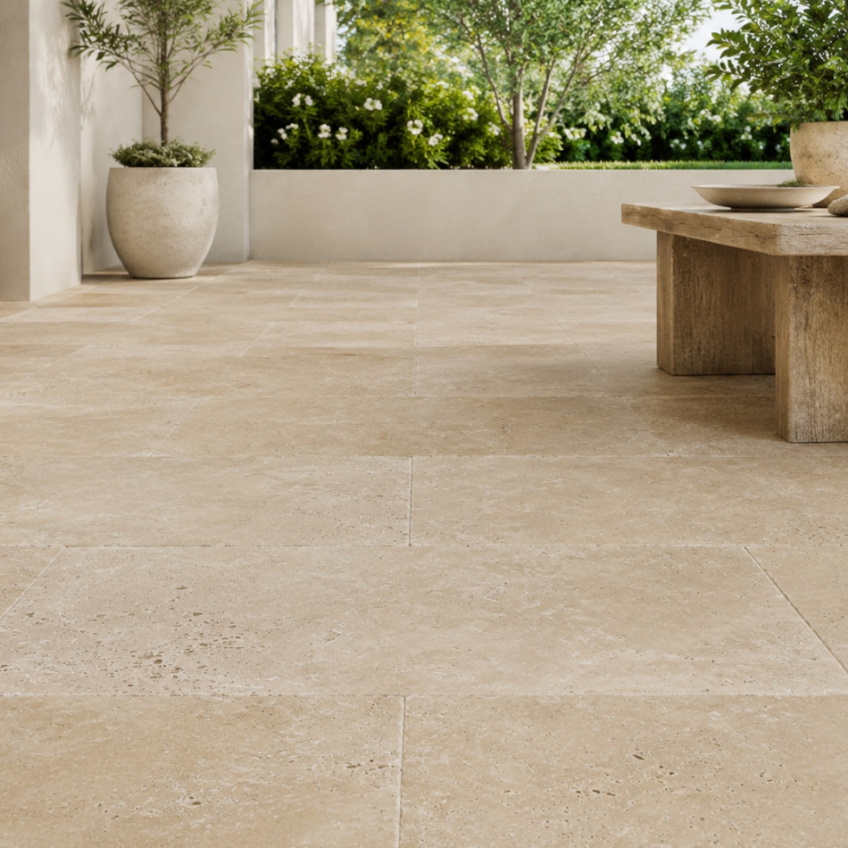 Terrassenplatten Travertin Medium SELECT, getrommelt, nicht gespachtelt