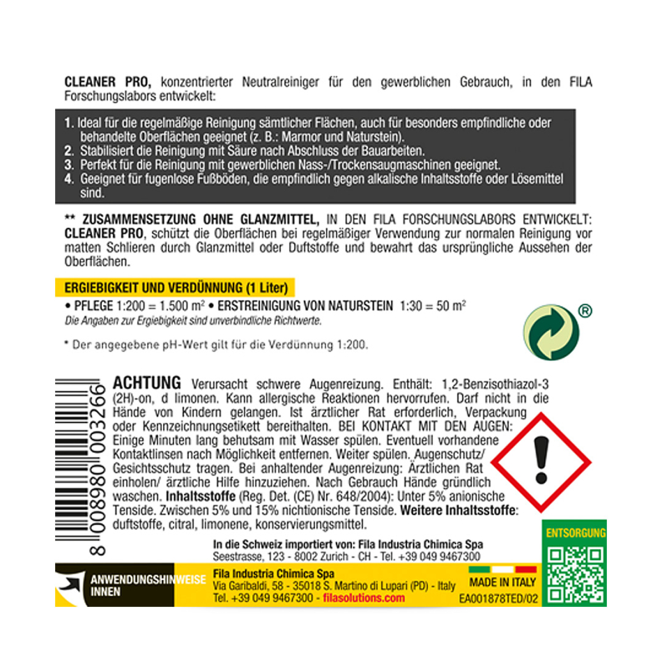 Fila CLEANER PRO 1 Liter Unterhaltsreiniger