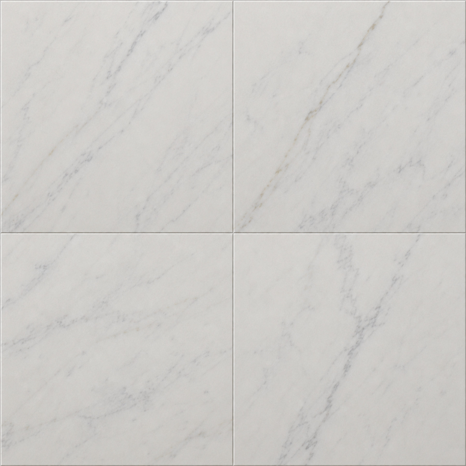 Quadratisch verlegte Bianco Carrara Marmorfliesen mit polierter Oberfläche