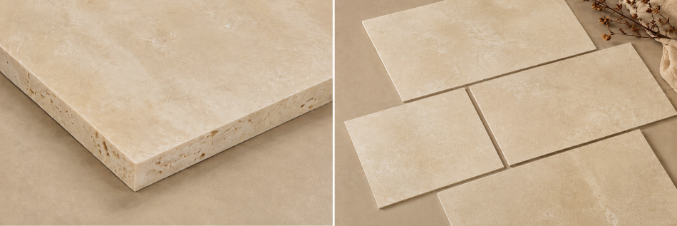 Travertin Classic Light gespachtelt und geschliffen mit glatter Oberfläche und Format 61 x 40,6 cm