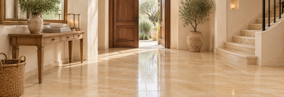 Travertin Romano Classico Fliesen in Foyer und Eingangsbereich
