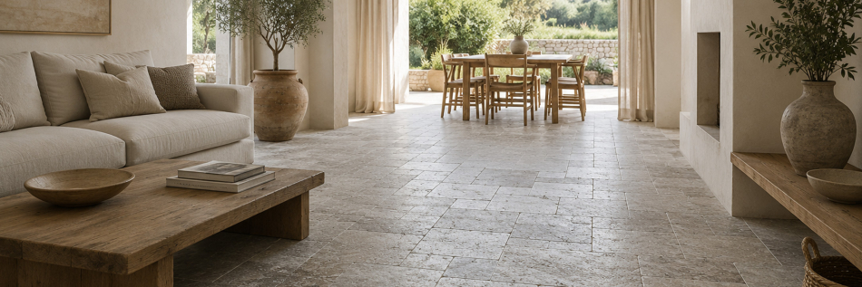 Travertin Silver Fliesen in mediterraner Raumgestaltung