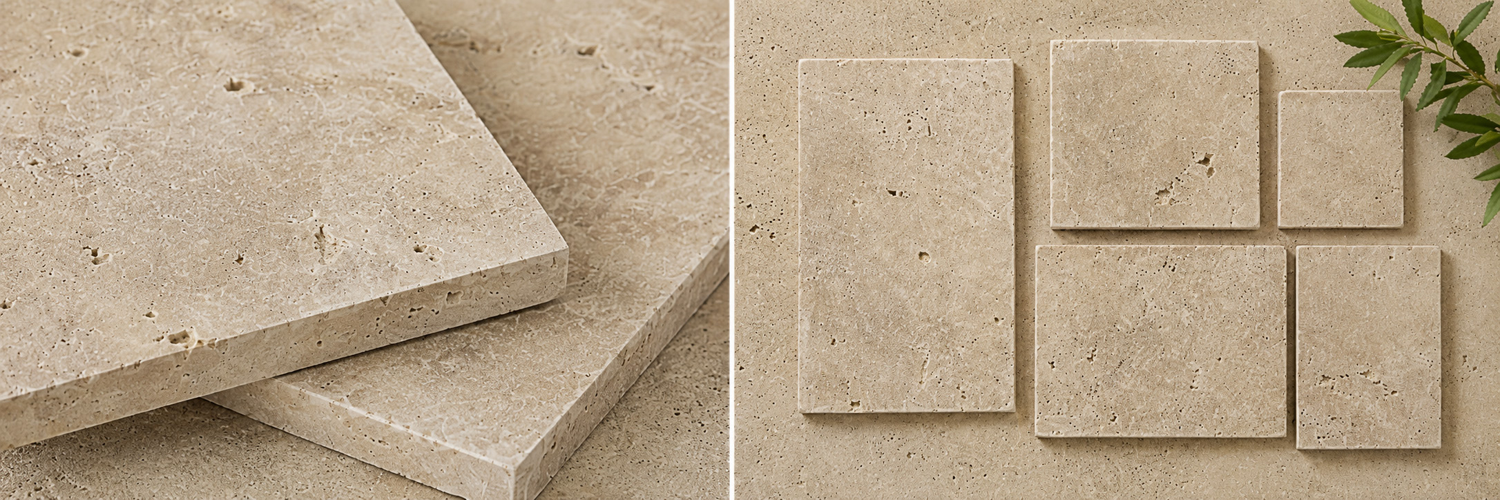 Travertin Medium Select Terrassenplatten mit getrommelter Oberfläche, natürlicher Porenstruktur und erhältlichen Formaten