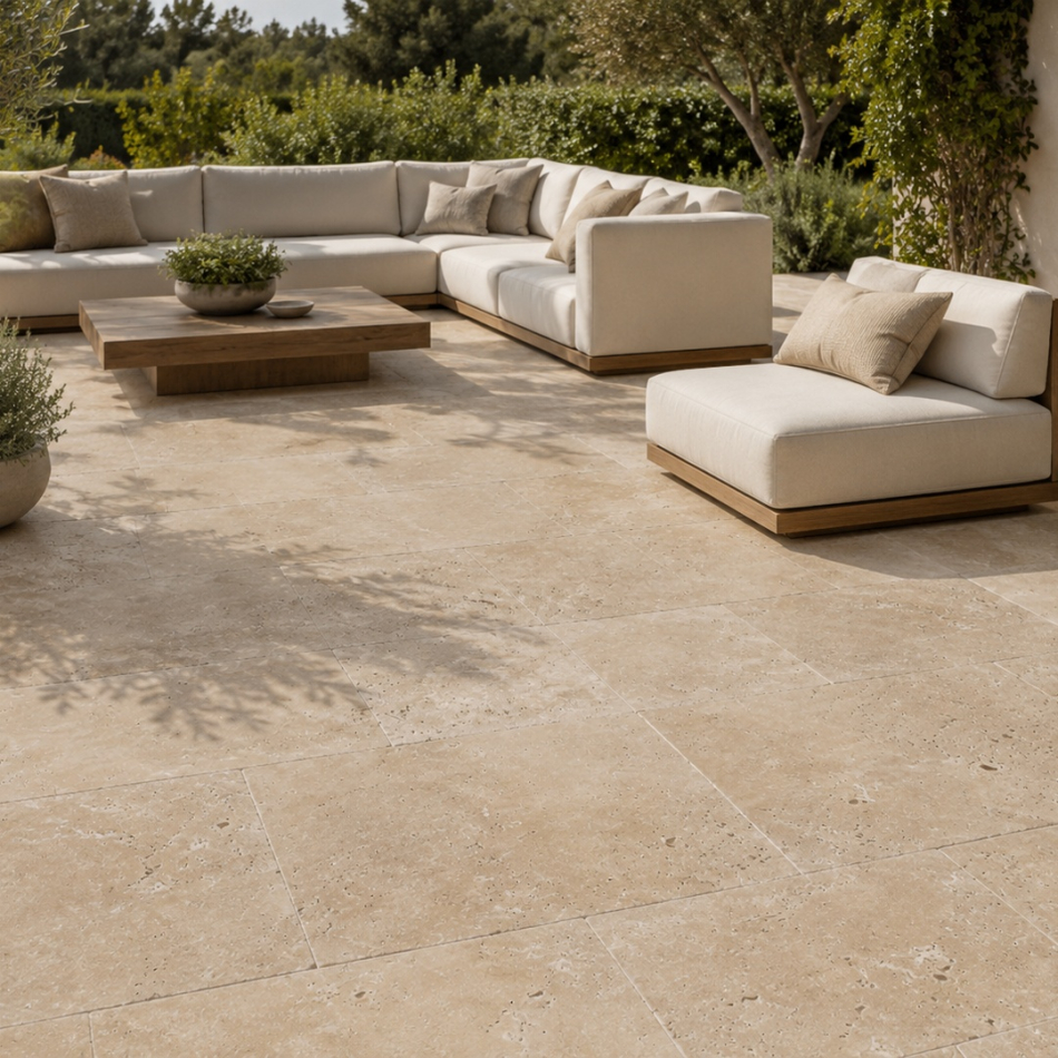 Terrassenplatten Travertin Medium SELECT, getrommelt, nicht gespachtelt