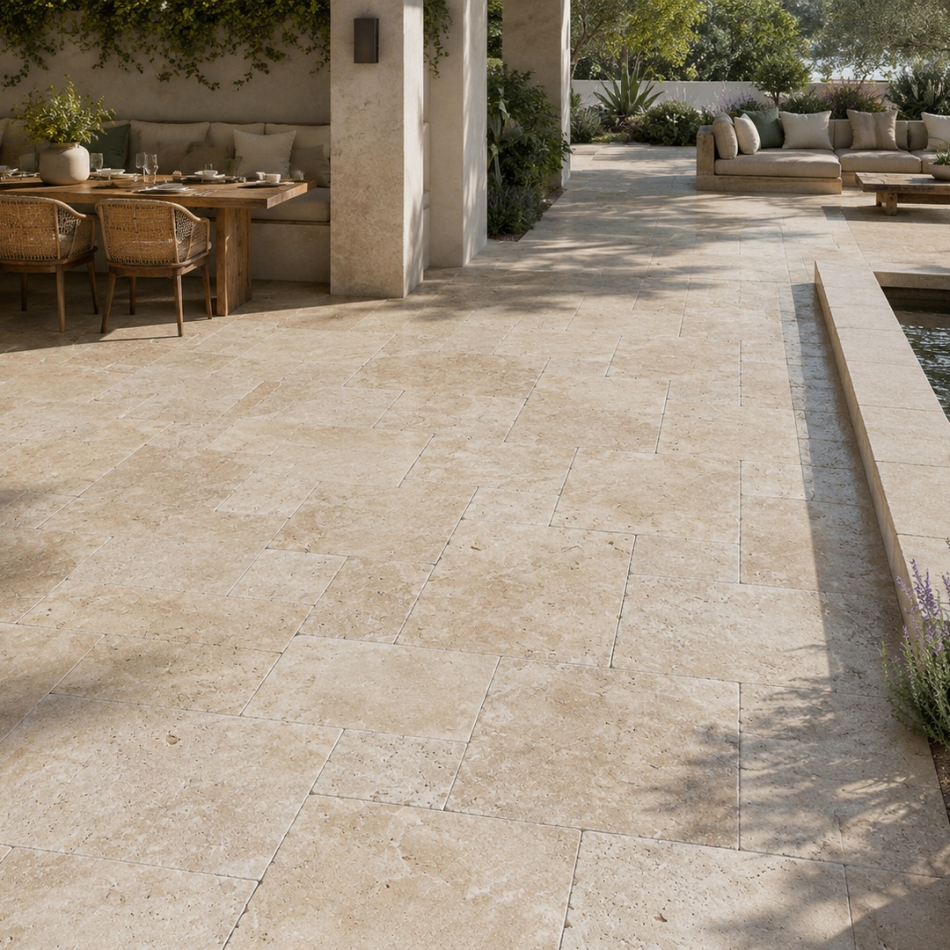 Terrassenplatten Travertin Medium SELECT, getrommelt, nicht gespachtelt