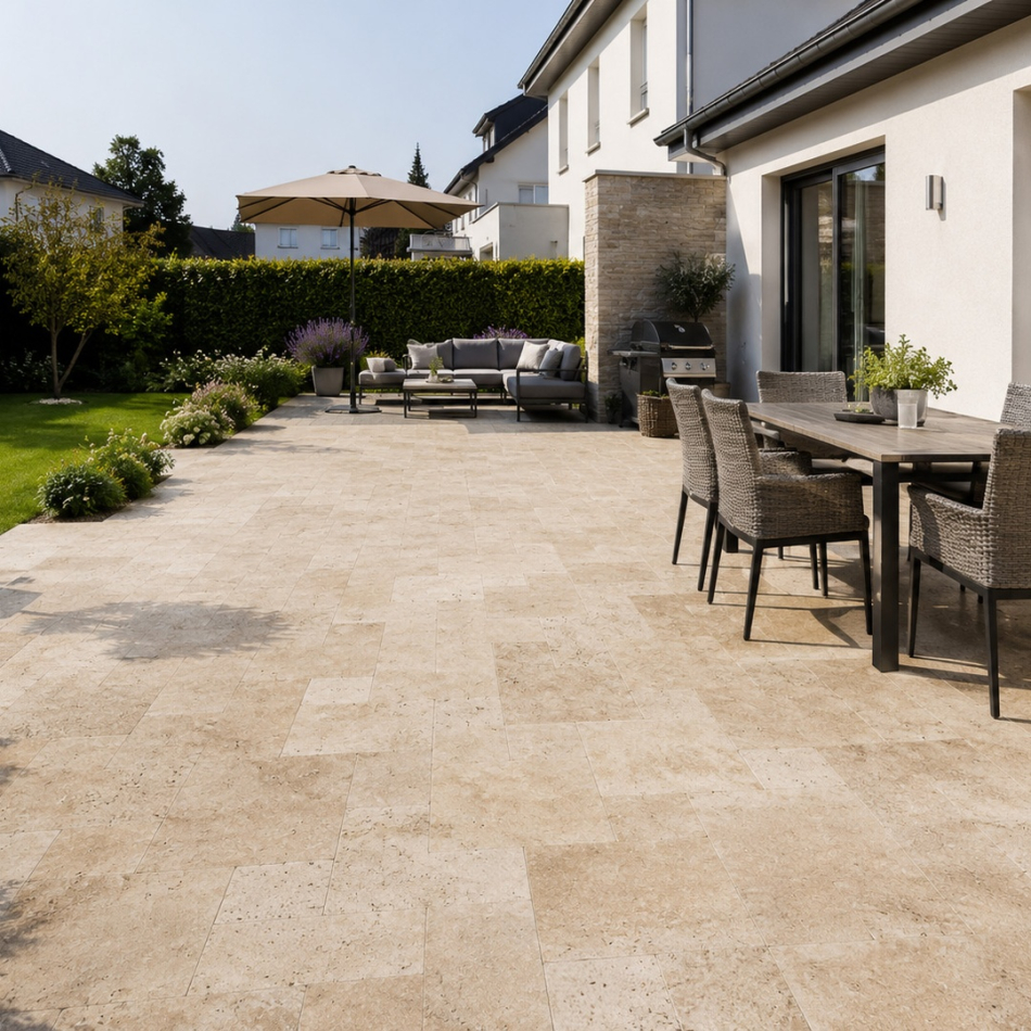 Terrassenplatten Travertin Medium SELECT, getrommelt, nicht gespachtelt