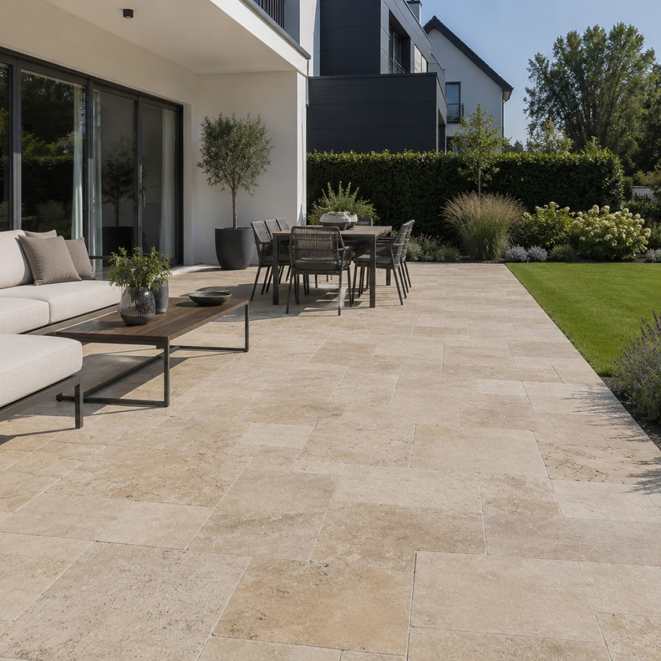 Terrassenplatten Travertin Medium SELECT, getrommelt, nicht gespachtelt