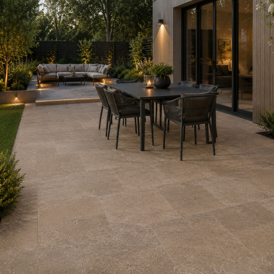 Terrassenplatten Travertin Noce, getrommelt, nicht gespachtelt