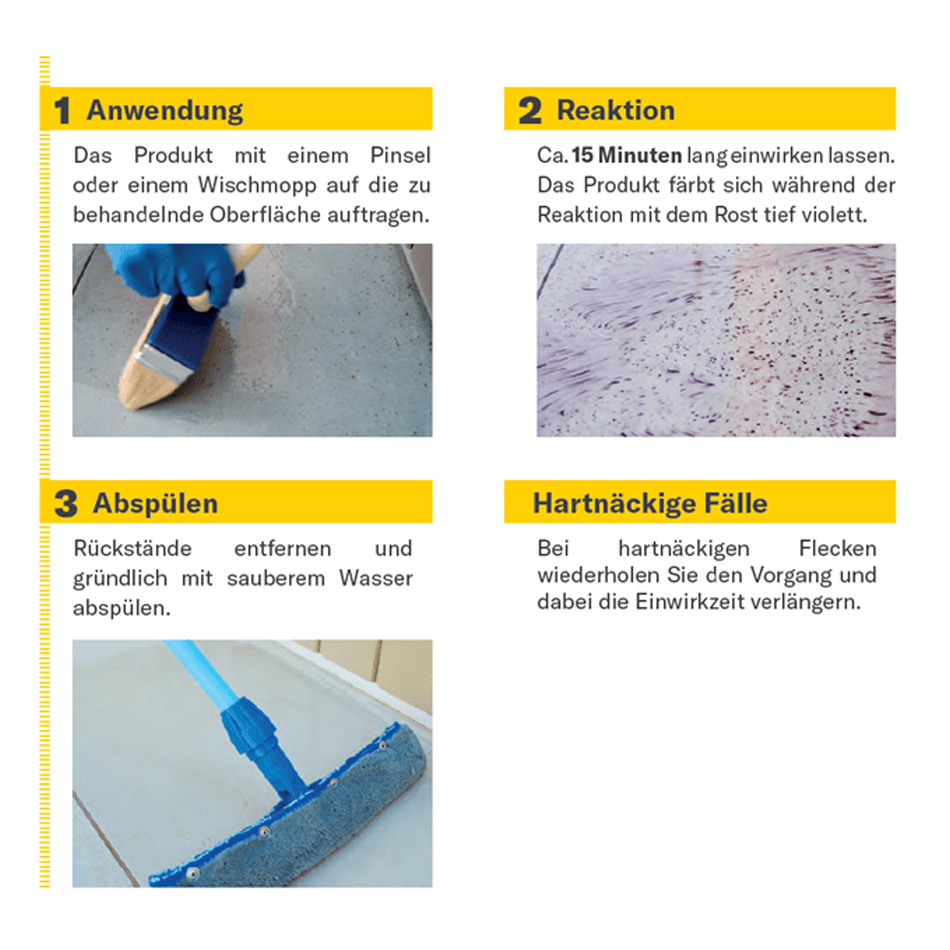 Fila NORUST Rostfleckenentferner für Naturstein & Fliesen Anwendungshshinweise