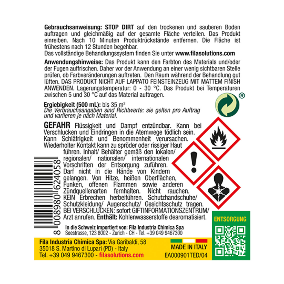 Fila STOP DIRT 500 ml Schutz für Feinsteinzeug